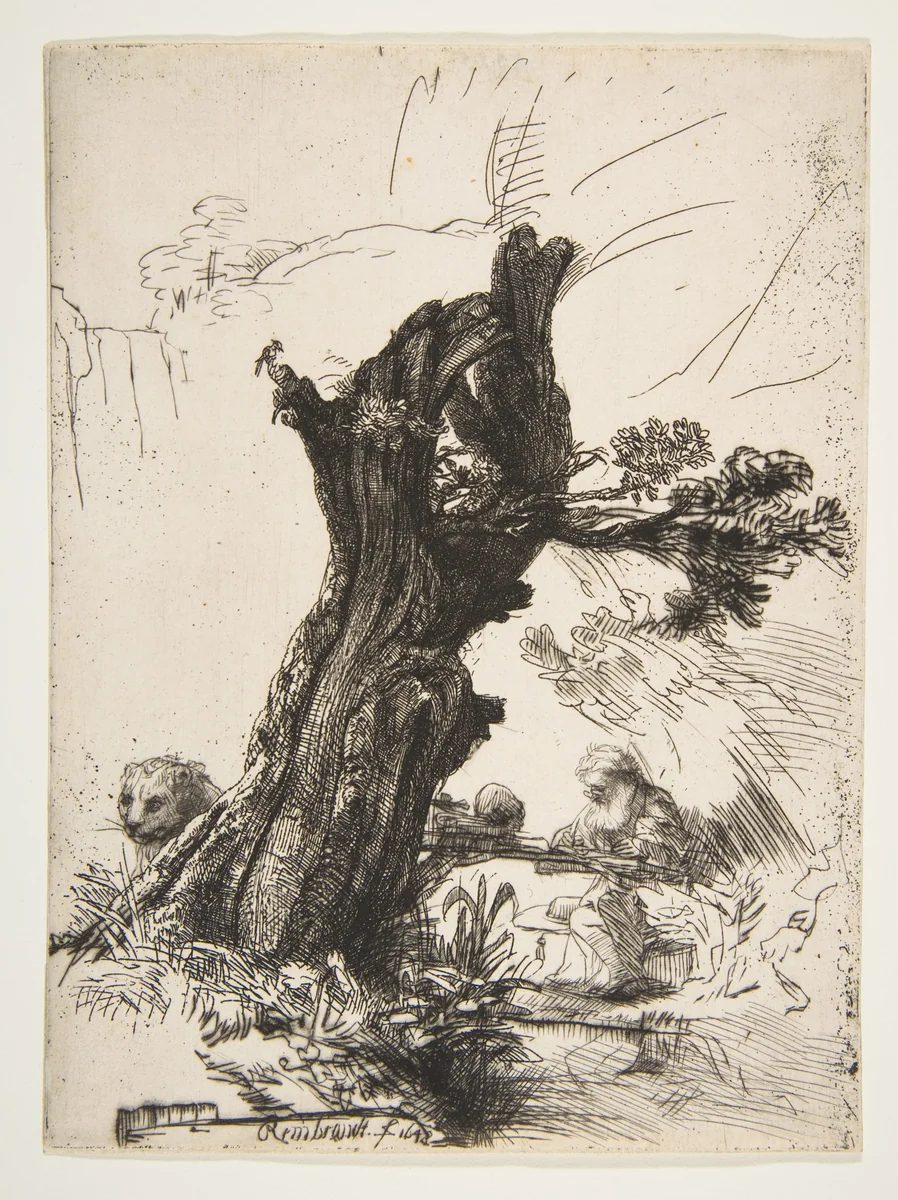 St. Jerome beside a Pollard Willow by Rembrandt van Rijn, print, 1648