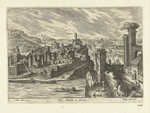 Gezicht op een bron van een onbekende rivier in Griekenland by anonymous, print, 1585