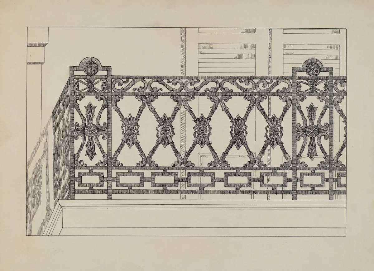 Cast Iron Balcony Railing by Aurelia Arbo, index of american design, 1936