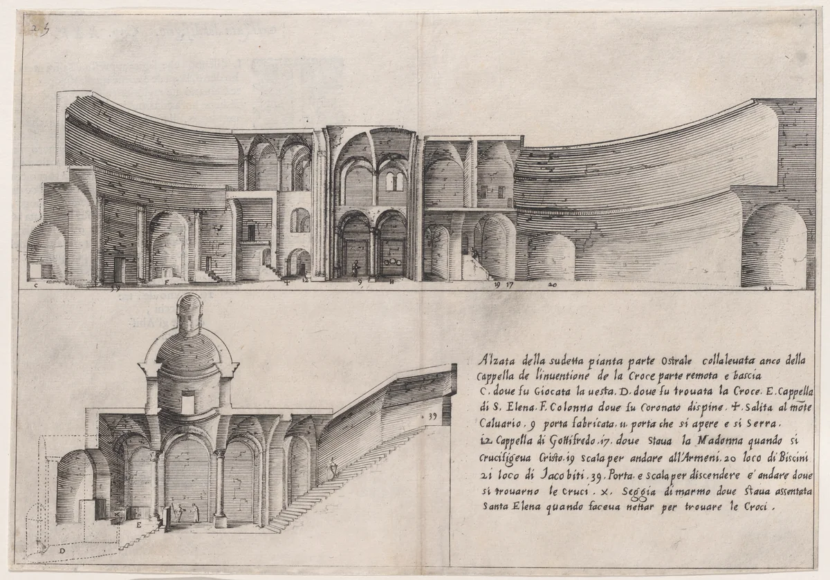 Plate 21, from "Trattato delle Piante & Immagini de Sacri Edifizi di Terra Santa" (Treatise of the Plans & Images of the Sacred Buildings of the Holy Land) by Jacques Callot, print, 1620