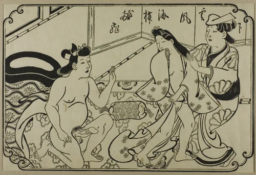 A sheet from a shunga album by Hishikawa Moronobu (菱川師宣), print, 1625-1694