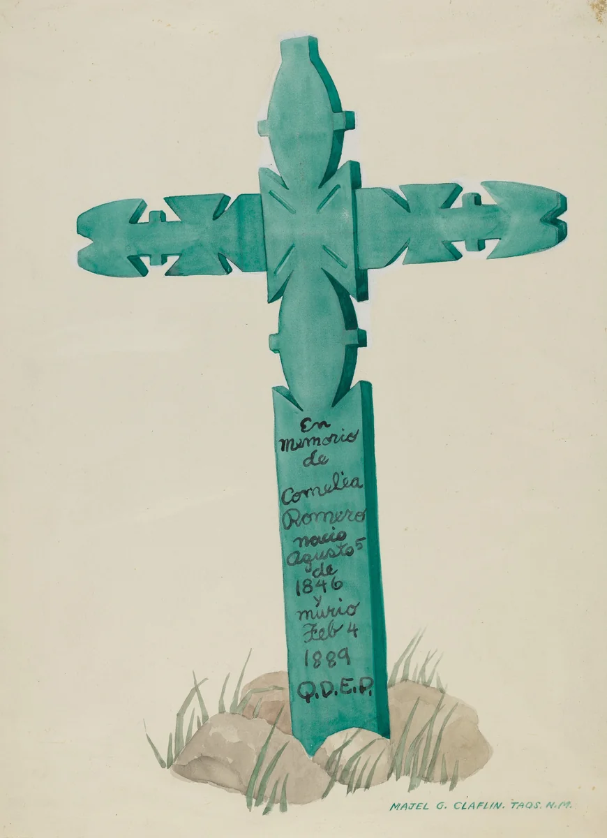 Wooden Cross, Carved, Used as Headstone by Majel G. Claflin, index of american design, 1937