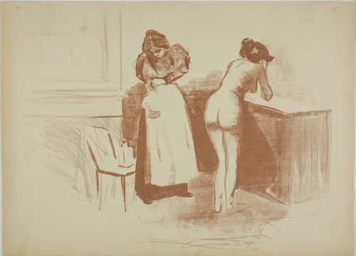 The Massage With Coarse Hair Glove, Wash and Line Plate by Jean-Louis Forain, print, 1895