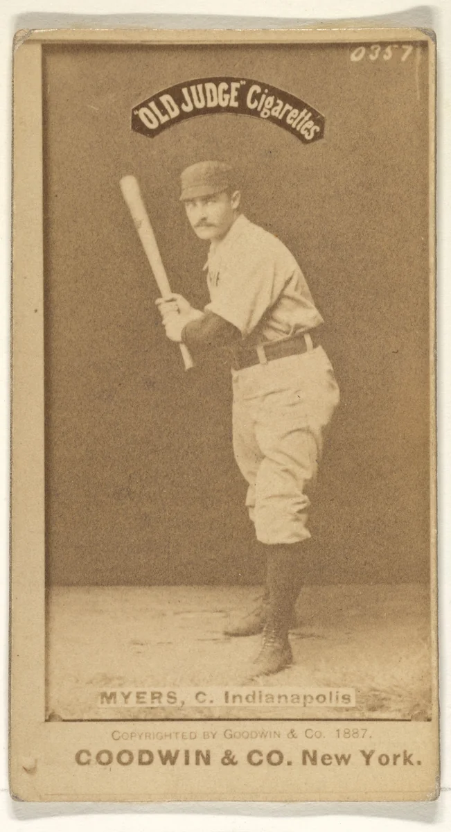 Myers, Catcher, Indianapolis, from the Old Judge series (N172) for Old Judge Cigarettes by Goodwin & Company, photograph, 1887