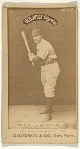 Myers, Catcher, Indianapolis, from the Old Judge series (N172) for Old Judge Cigarettes by Goodwin & Company, photograph, 1887