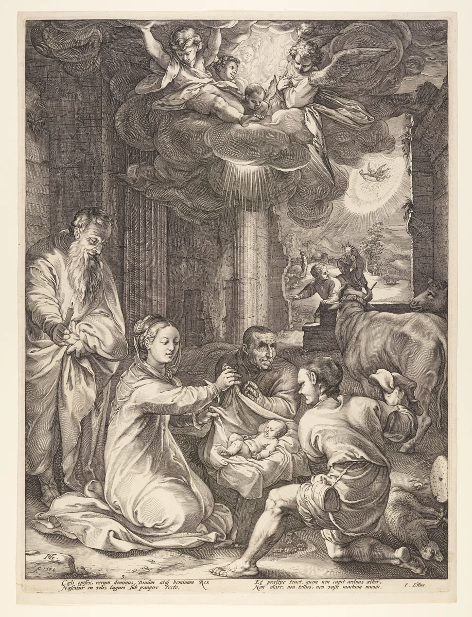 The Adoration of the Shepherds, from The Birth and Early Life of Christ by Hendrick Goltzius, print, 1594
