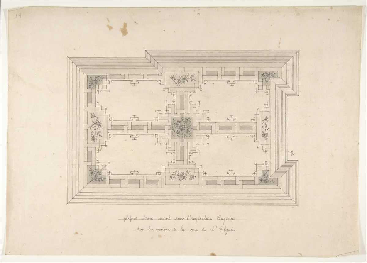 Design for Ceiling in Chinois Style, Empress Eugénie's Hotel by Jules-Edmond-Charles Lachaise, drawing, 1850-1900