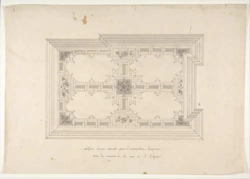 Design for Ceiling in Chinois Style, Empress Eugénie's Hotel by Jules-Edmond-Charles Lachaise, drawing, 1850-1900