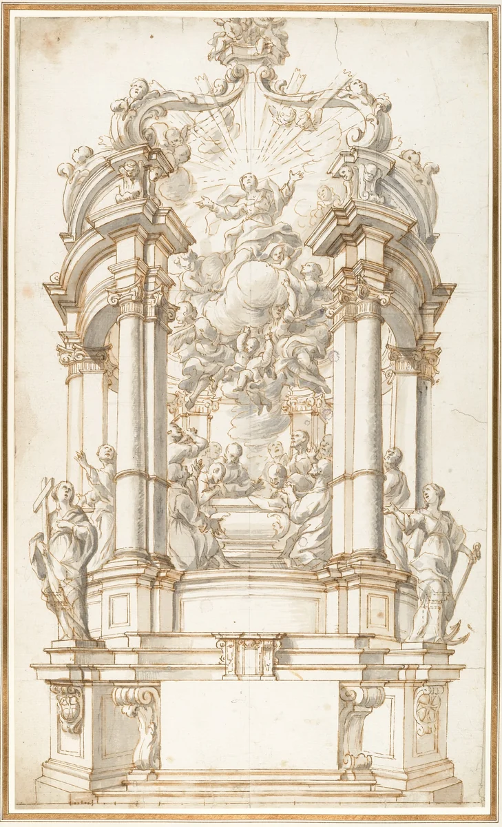 Design for a Freestanding Altar dedicated to the Assumption of the Virgin by anonymous, drawing, 1665-1745