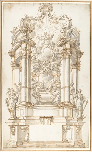 Design for a Freestanding Altar dedicated to the Assumption of the Virgin by anonymous, drawing, 1665-1745