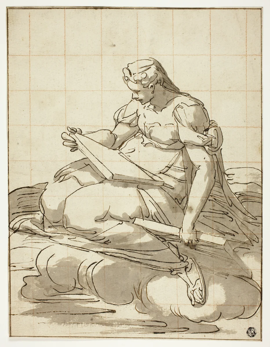 Sibyl in the Clouds by Luca Cambiaso, drawing, 1568-1572