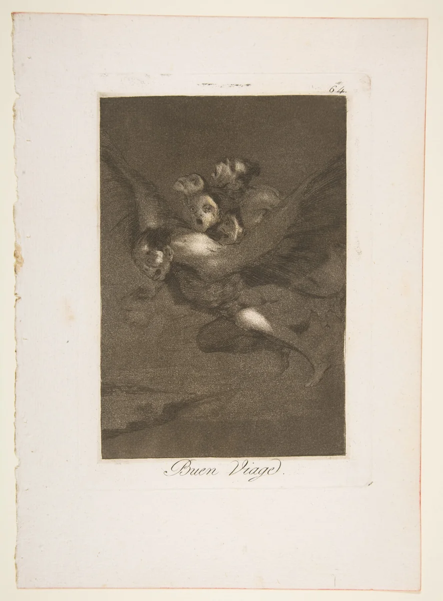 Plate 64 from "Los Caprichos": Bon voyage (Buen Viage) by Goya, print, 1799