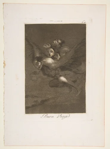 Plate 64 from "Los Caprichos": Bon voyage (Buen Viage) by Goya, print, 1799