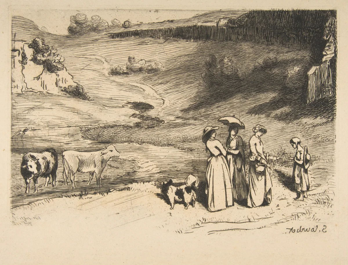 Les Demoiselles de village by Félix Bracquemond, print, 1867