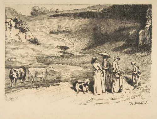 Les Demoiselles de village by Félix Bracquemond, print, 1867