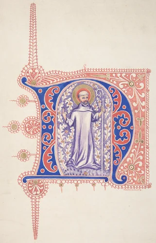 Illuminated Initial "N" by Freeman Gage Delamotte, drawing, 1830-1862