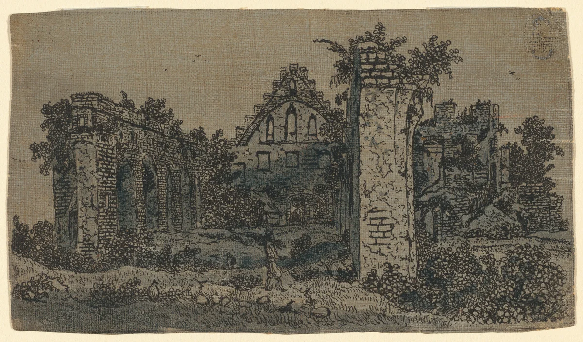 Ruins of the Abbey of Rijnsburg: Small Version by Hercules Seghers, print, 1613-1623