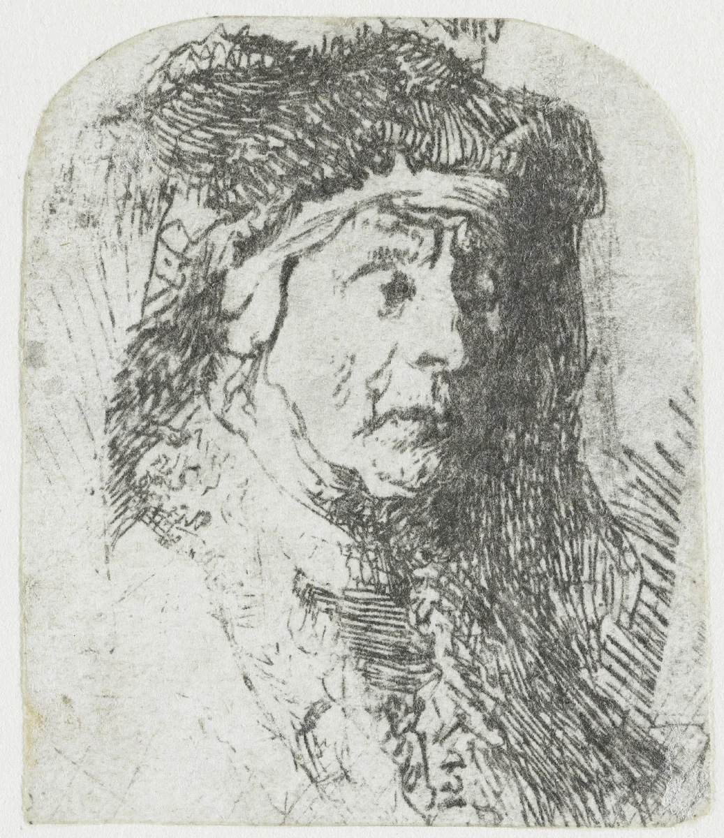 Vrouw in een met bont afgezette mantel by Rembrandt van Rijn, print, 1631