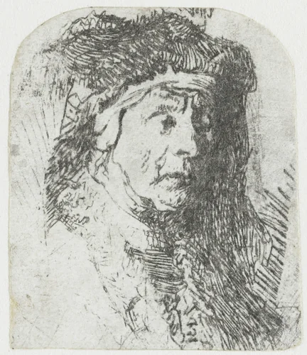Vrouw in een met bont afgezette mantel by Rembrandt van Rijn, print, 1631