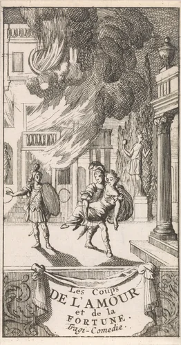 Titelpagina voor "Les coups de l'Amour et de la Fortune", in: P. Quinault, Le theatre, deel I, 1697 by Caspar Luyken, print, 1697