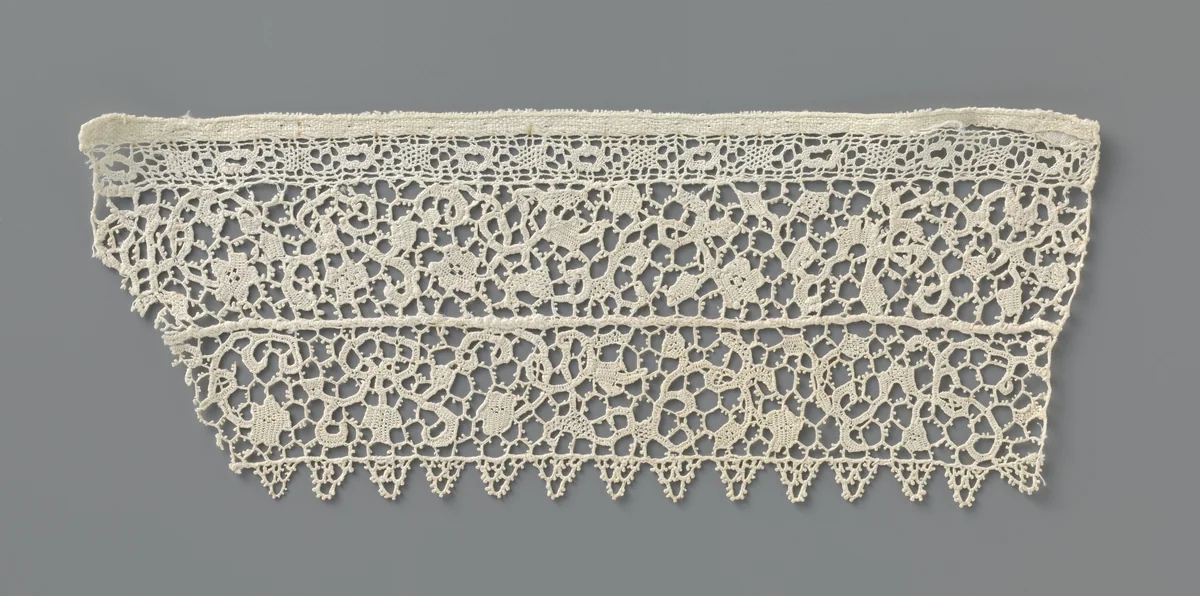 Verdubbelde strook naaldkant met hartvormige rankjes by anonymous, other, 1690-1699