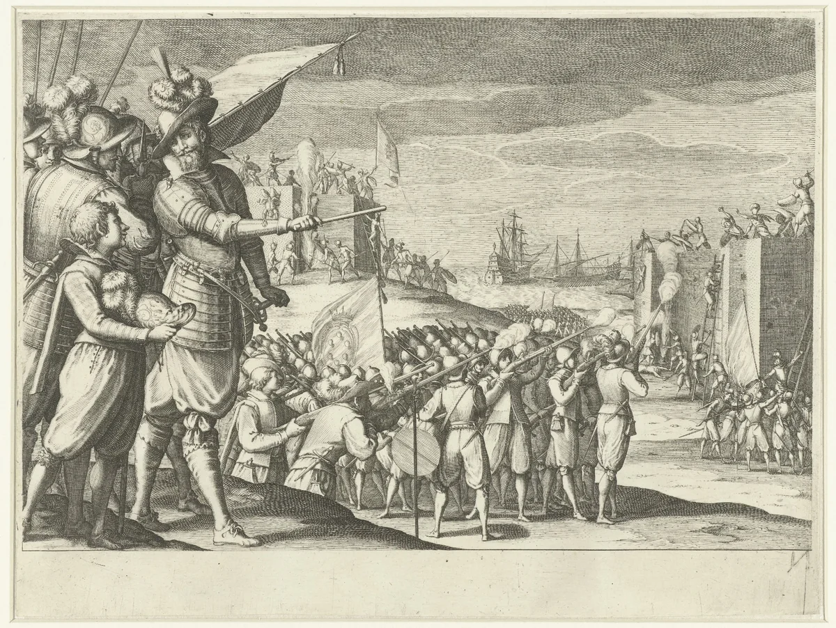 Aanval van de troepen van Ferdinando I de' Medici op twee Turkse forten by Jacques Callot, print, 1614-1620