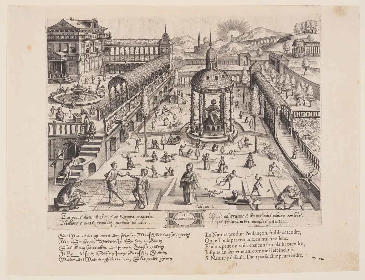 Composita,from Theatrum Vitae Humanae (The Ages of Man) by Jan Wierix, print, 1577