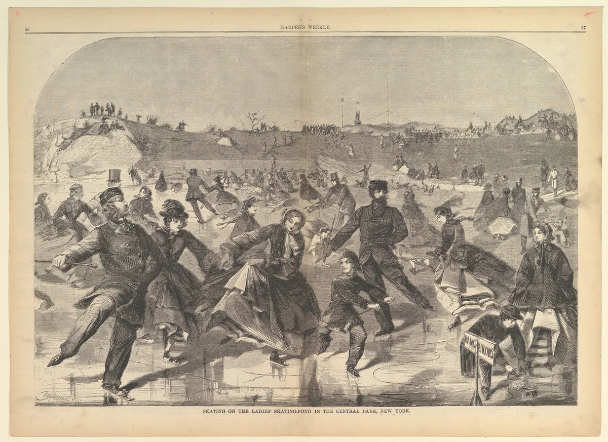 Skating on the Ladies' Skating Pond in Central Park, New York (from "Harper's Weekly," Vol. IV) by Winslow Homer, print, 1860