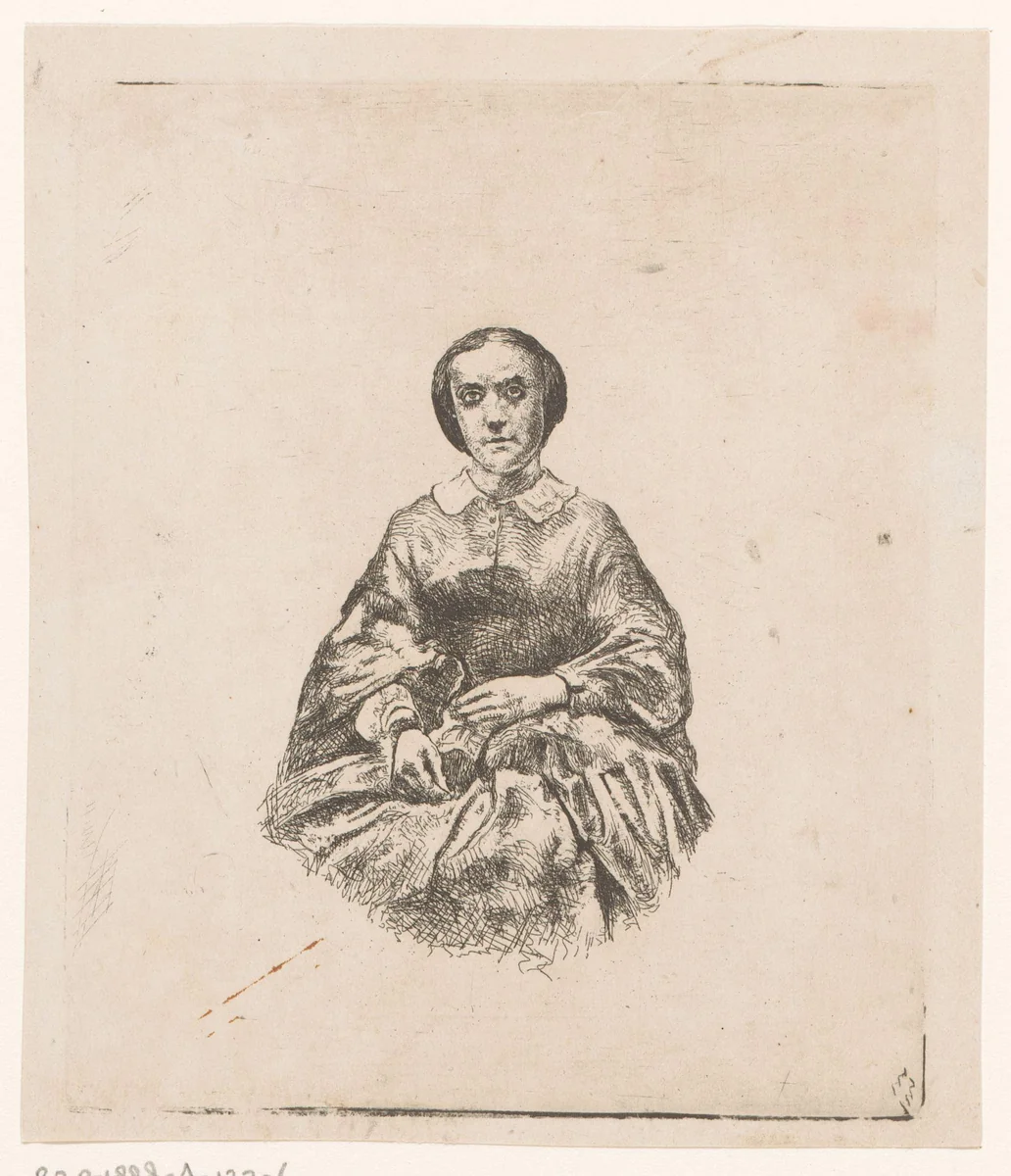 Portret van een onbekende vrouw by Jan Stobbaerts, print, 1848-1879