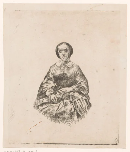 Portret van een onbekende vrouw by Jan Stobbaerts, print, 1848-1879