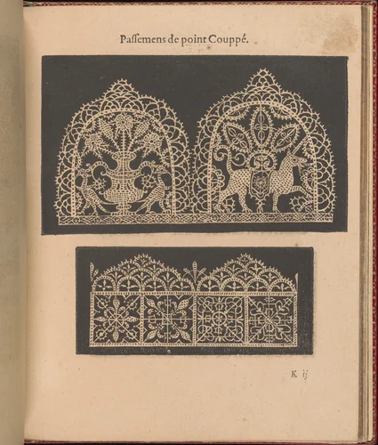 Les Singuliers et Nouveaux Portraicts... page 38 (recto) by Federico de Vinciolo, book, 1588