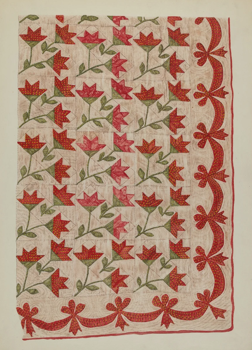 Appliqued Quilt by Mildred E. Bent, index of american design, 1935-1942