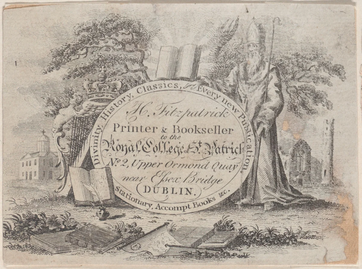 Trade Card for H. Fitzpatrick, Printer & Bookseller by anonymous, print, 1800-1900