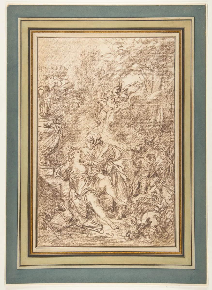 Vertumnus and Pomona by François Boucher, drawing, 1700-1770