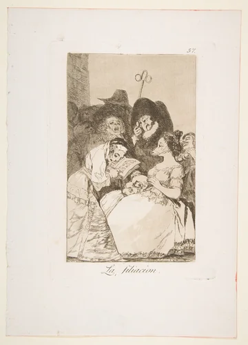 Plate 57 from "Los Caprichos": The filiation (La filiacion) by Goya, print, 1799