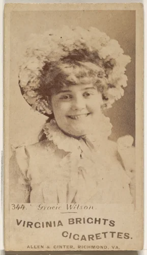 Card 344, Gracie Wilson, from the Actors and Actresses series (N45, Type 1) for Virginia Brights Cigarettes by Allen & Ginter, photograph, 1885-1891