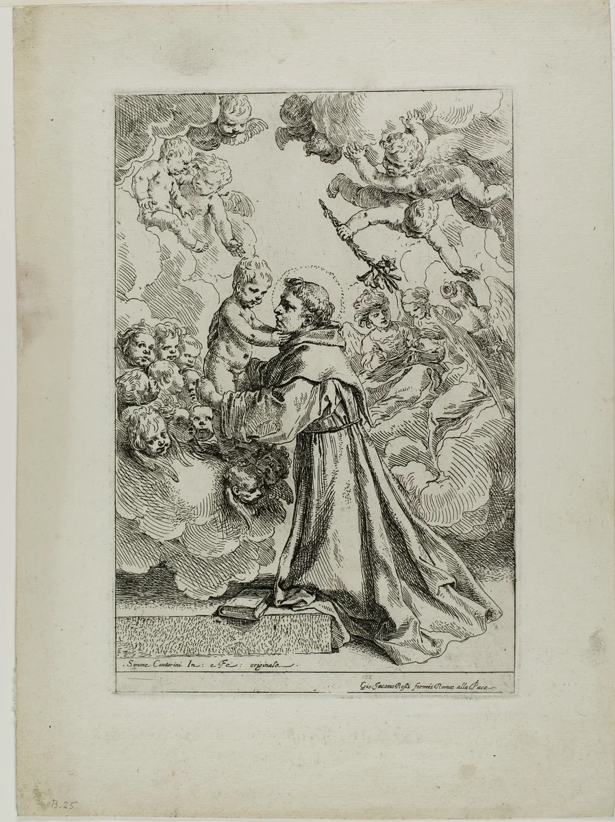 St. Anthony of Padua by Simone Cantarini, print, 1642-1648