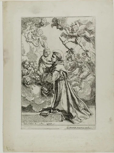 St. Anthony of Padua by Simone Cantarini, print, 1642-1648