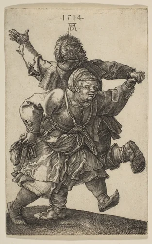 Peasant Couple Dancing by Albrecht Dürer, print, 1514
