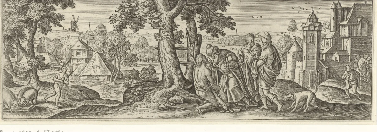 Thuiskomst van de verloren zoon by Julius Goltzius, print, 1560-1595