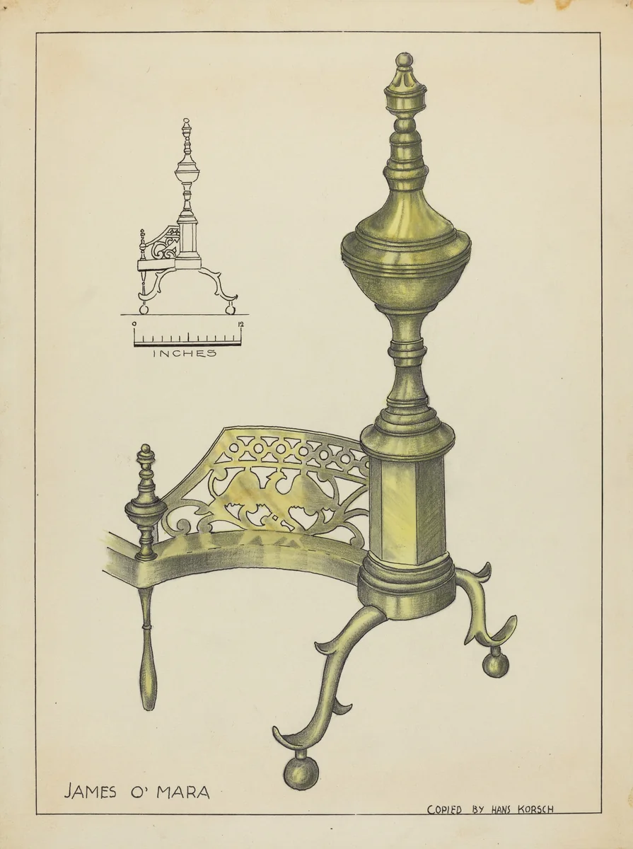Andiron by Hans Korsch, index of american design, 1953