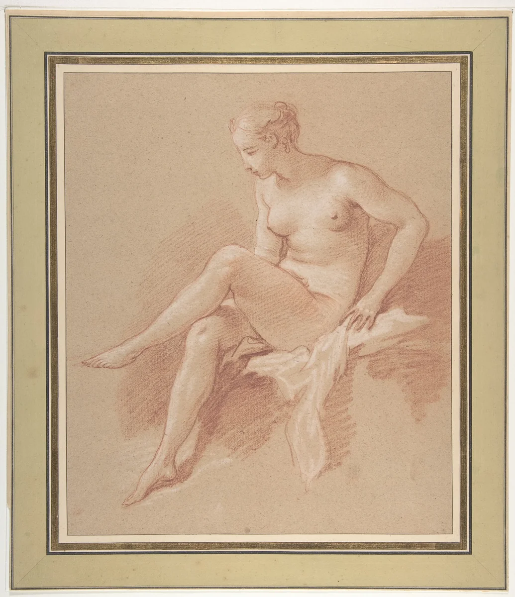Seated female nude by François Boucher, drawing, 1742