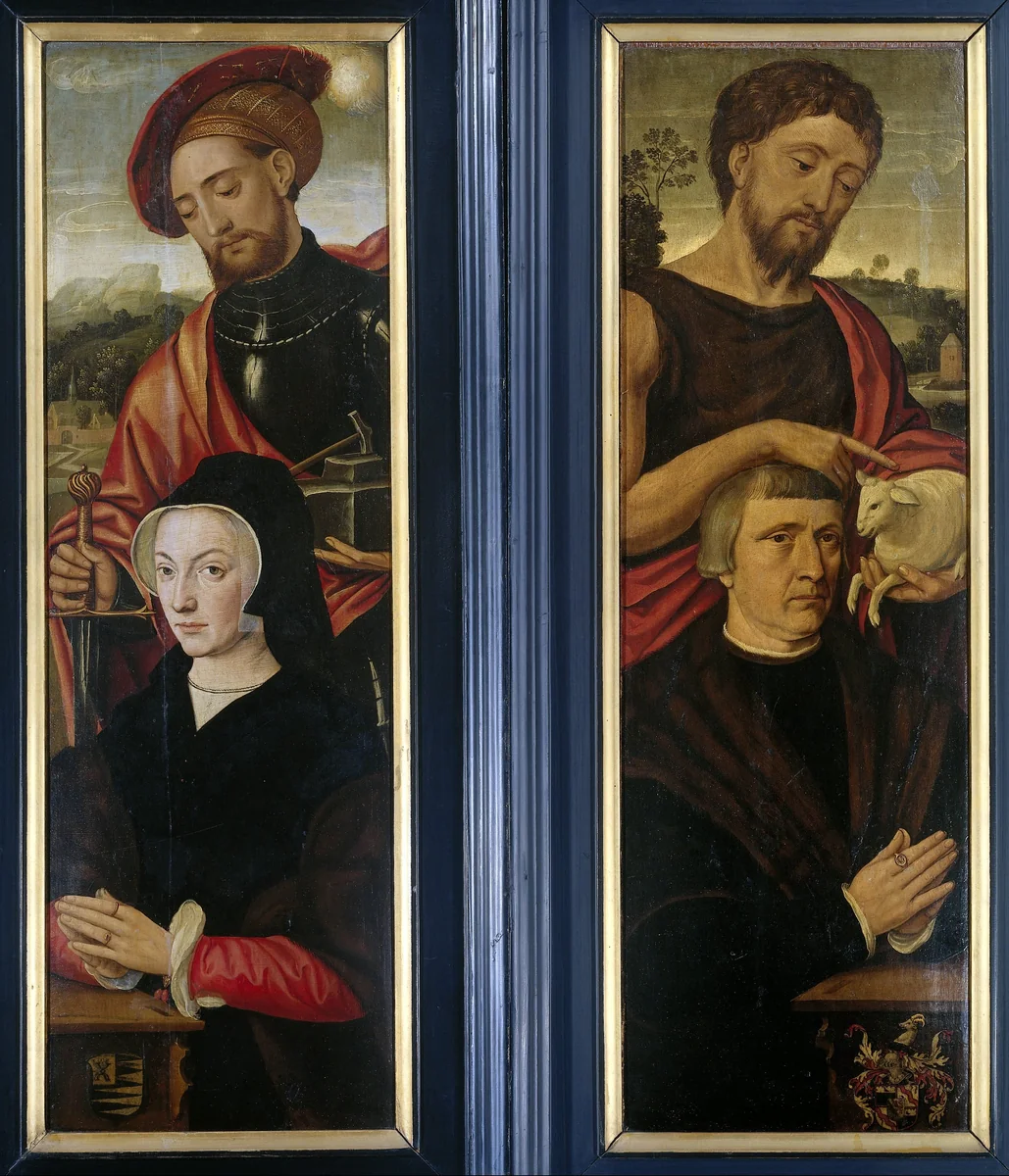 Two Wings of a Triptych with Portraits of Donors with Saints Adrian and John the Baptist by Unknown, painting, 1530-1550