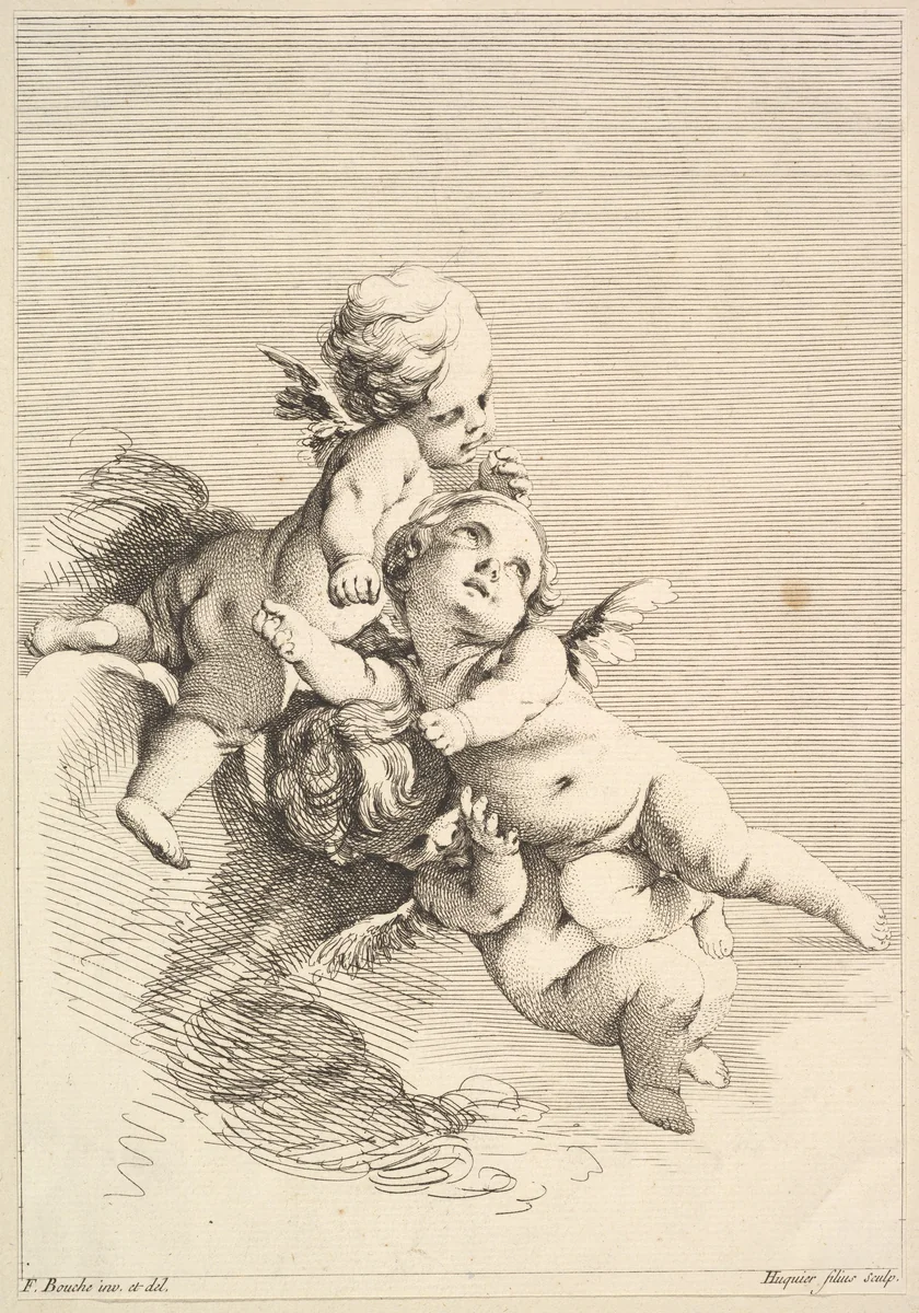 Three Cupids by Jacques Gabriel Huquier, print, 1745-1800
