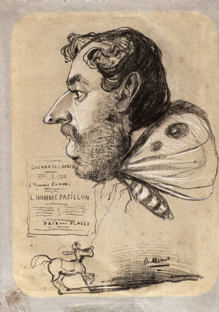 Caricature of Jules Didier (“Butterfly Man”) by Claude Monet, drawing, 1857-1860