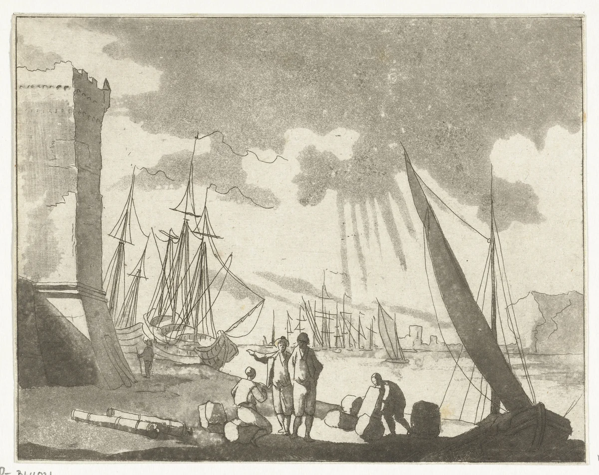 Havengezicht by Anthonie van den Bos, print, 1778-1838