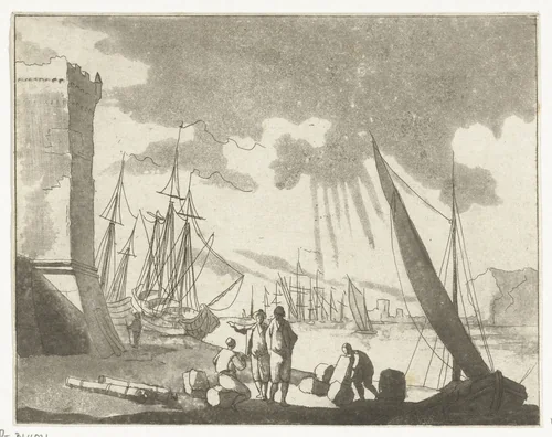 Havengezicht by Anthonie van den Bos, print, 1778-1838