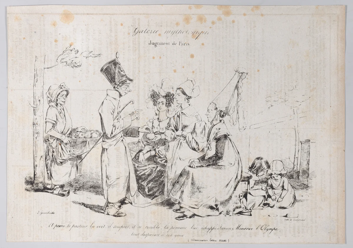 Mythological Gallery: Judgement of Paris by J. J. Grandville, print, 1824-1836