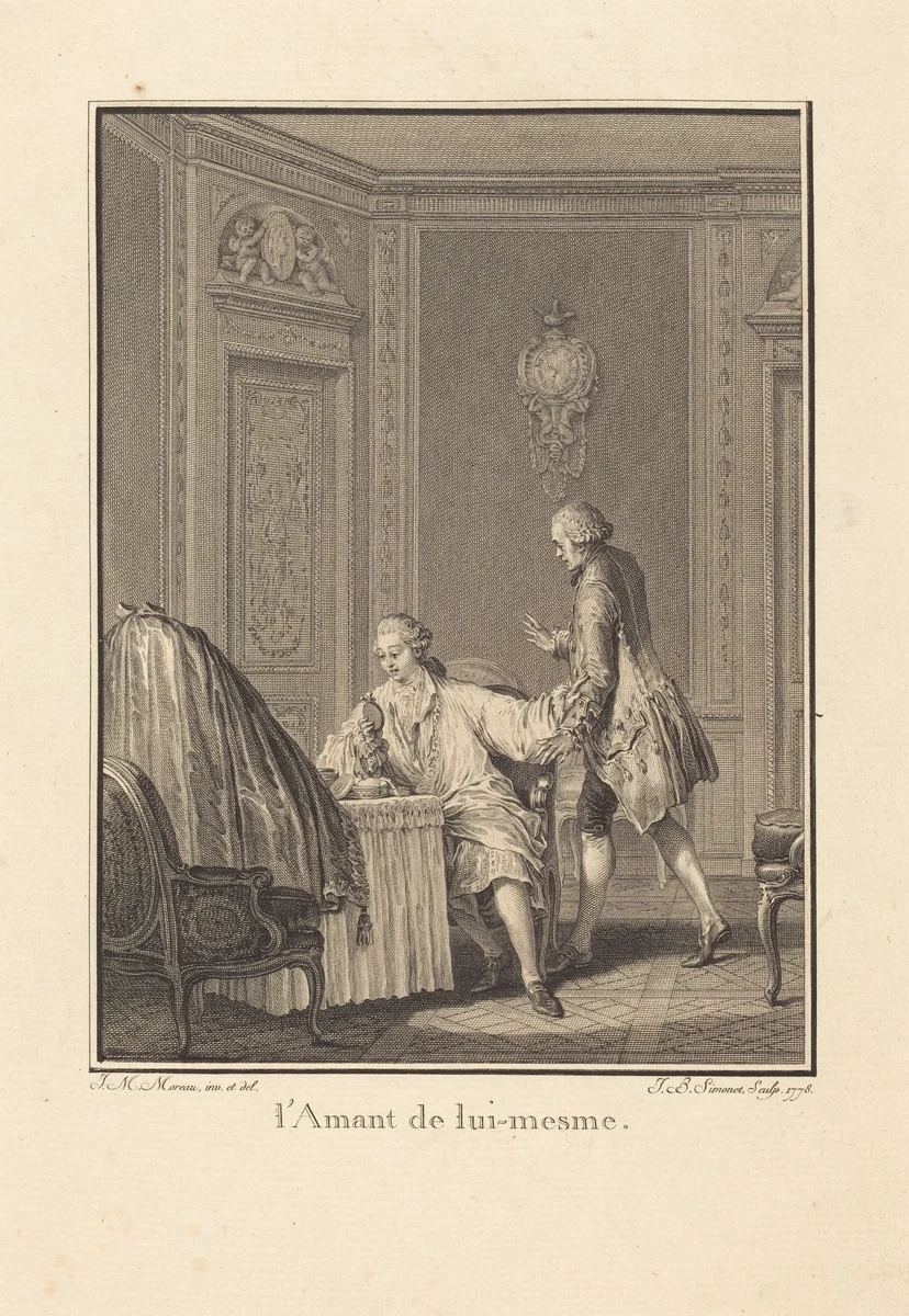 L'amant de lui-mesme by Jean-Baptiste Blaise Simonet, Jean-Michel Moreau the Younger, print, 1778