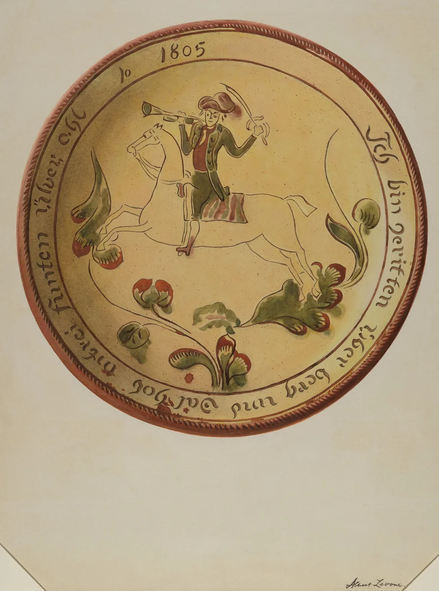 Plate with Soldier on Horseback by Albert Levone, index of american design, 1936